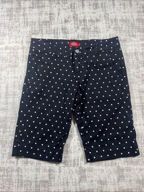 Dickies Unisex Teens Black with White Polka Dot Flat Front Shorts sz 7